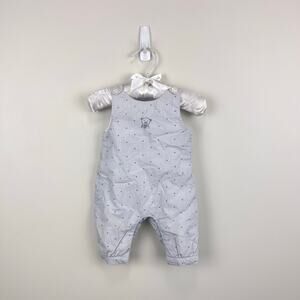 Jacadi Paris Quilted Gray Striped Bear Overalls 54 cm 1 Month